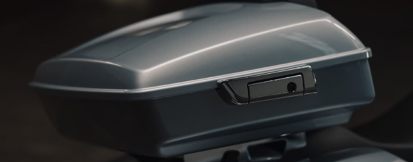 A close up shows the silver box on a 2022 Harley-Davidson Street Glide.